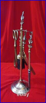 Vintage Peerage Brass Small Fireplace Tool Set 4 piece Victorian Lady England