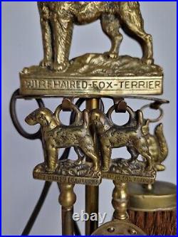 Vintage Peerage England Brass Fireplace Tool Set Wire-Haired Fox Terrier Dogs