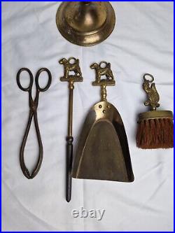 Vintage Peerage England Brass Fireplace Tool Set Wire-Haired Fox Terrier Dogs