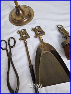 Vintage Peerage England Brass Fireplace Tool Set Wire-Haired Fox Terrier Dogs