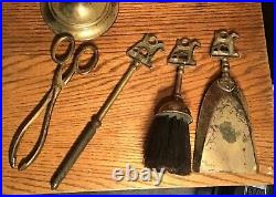 Vintage Peerage England Brass Fireplace Tool Set Wire-haired Fox Terrier Dogs