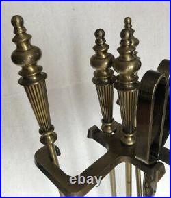 Vintage Perfect Brass & Cast Iron 5 Piece Fire Place Tool Set weight 12lbs