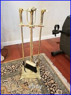 Vintage Polished Brass Duck Head Fireplace Tool Set