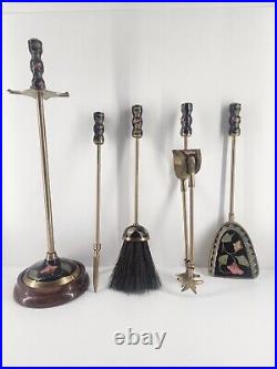 Vintage Rare Bronze & Hand Painted Fireplace tools 15 Tall Decorative