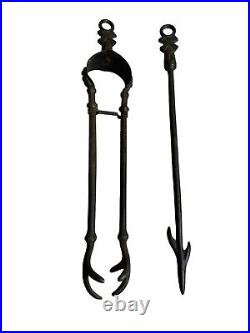 Vintage Rare Cast Iron Heavy Windmill Stand Fireplace Tool Set Made in England
