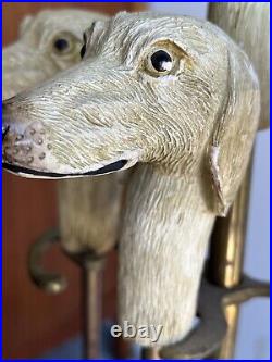 Vintage Resin Dog Head Brass Fireplace Tool Set