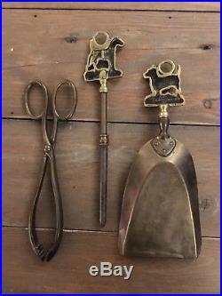 Vintage Scottish & Wire Haired Fox Terrier Brass Fireplace Hearth Tool Poker Set