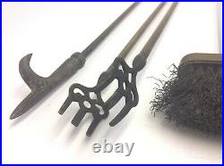 Vintage Set Brass Metal Fireplace Tools Horse Head Handle Shovel Brush Poker