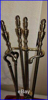Vintage Set Of 5 Brass Fireplace Tools