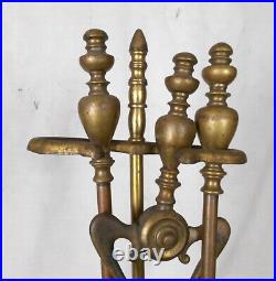 Vintage Set Of Brass Fireplace Tools And Stand