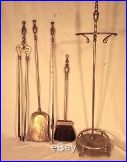 Vintage Set Of Brass Urn Finial Fireplace Tools And Stand