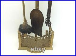 Vintage Set Used Brass Metal Shovel Scoop Brush Tongs Fireplace Tools