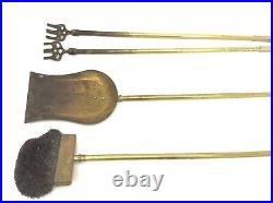 Vintage Set Used Brass Metal Shovel Scoop Brush Tongs Fireplace Tools