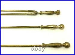 Vintage Set Used Brass Metal Shovel Scoop Brush Tongs Fireplace Tools