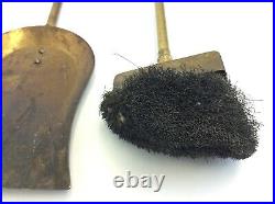 Vintage Set Used Brass Metal Shovel Scoop Brush Tongs Fireplace Tools