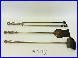 Vintage Set Used Brass Metal Shovel Scoop Brush Tongs Fireplace Tools