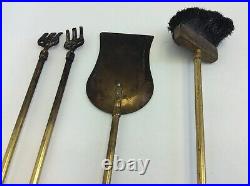 Vintage Set Used Brass Metal Shovel Scoop Brush Tongs Fireplace Tools