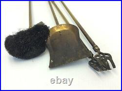 Vintage Set Used Brass Metal Shovel Scoop Brush Tongs Fireplace Tools