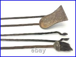 Vintage Set Used Fireplace Woodstove Tools Tongs Shovel Brush Poker Stand