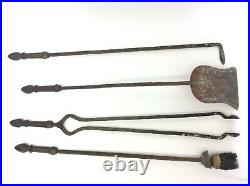 Vintage Set Used Fireplace Woodstove Tools Tongs Shovel Brush Poker Stand