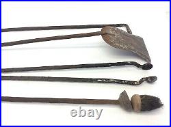 Vintage Set Used Fireplace Woodstove Tools Tongs Shovel Brush Poker Stand