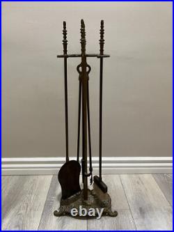 Vintage Set of 5 Brass Art Nouveau Style Fireplace Tools Set, 30 1/4 T, 11 W
