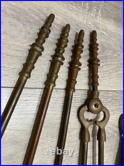 Vintage Set of 5 Brass Art Nouveau Style Fireplace Tools Set, 30 1/4 T, 11 W