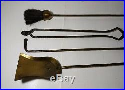 Vintage Set of Hammered Wrought Iron Fireplace Tools (4 tools + 1 base 5 pc)