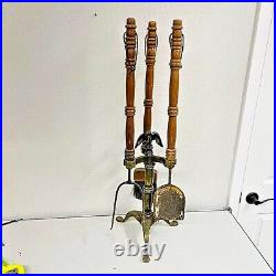 Vintage Seymour Fireplace Tools Set Iron Wood Brass Danish Modern 3pc Eagle Bird