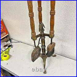 Vintage Seymour Fireplace Tools Set Iron Wood Brass Danish Modern 3pc Eagle Bird