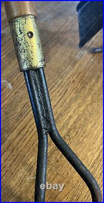 Vintage Seymour Mid-Century Long wood Brass Handle Fireplace Tools 4 Pieces