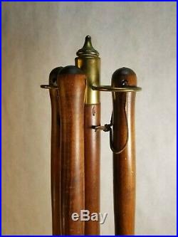 Vintage Seymour Mid Century Modern Fireplace Tool Set Walnut Brass Iron