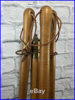 Vintage Seymour Mid Century Modern Fireplace Tools Set Iron Wood Brass