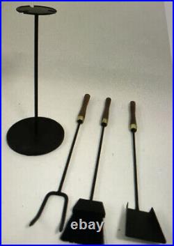Vintage Seymour Mid-Century Wood Brass Handle Fireplace Tools 3 Pieces