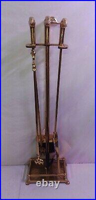 Vintage Shiny Brass Mallard Duck Head Fireplace Tool Set 4 Piece + Stand