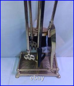 Vintage Shiny Brass Mallard Duck Head Fireplace Tool Set 4 Piece + Stand