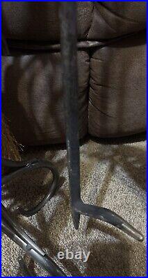 Vintage Silver Tone Twisted Fireplace Set 4 Piece Tools Poker Brush Shovel Tongs