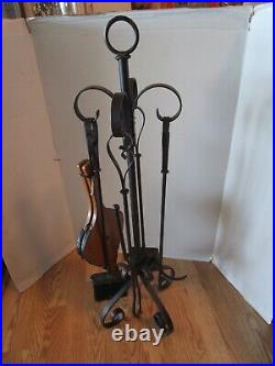 Vintage Six-piece iron wrought rustic finish Fireplace Tools & bellows 35 tall