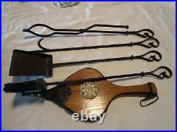 Vintage Six-piece iron wrought rustic finish Fireplace Tools & bellows 35 tall