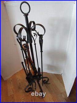 Vintage Six-piece iron wrought rustic finish Fireplace Tools & bellows 35 tall