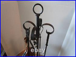 Vintage Six-piece iron wrought rustic finish Fireplace Tools & bellows 35 tall