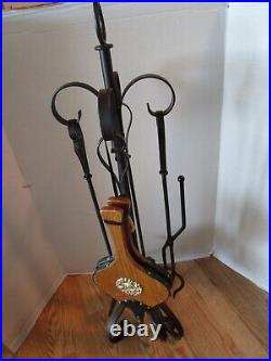 Vintage Six-piece iron wrought rustic finish Fireplace Tools & bellows 35 tall