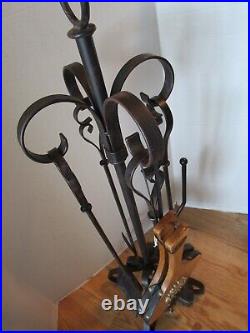 Vintage Six-piece iron wrought rustic finish Fireplace Tools & bellows 35 tall