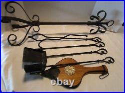 Vintage Six-piece iron wrought rustic finish Fireplace Tools & bellows 35 tall