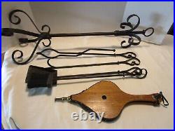 Vintage Six-piece iron wrought rustic finish Fireplace Tools & bellows 35 tall