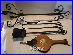 Vintage Six-piece iron wrought rustic finish Fireplace Tools & bellows 35 tall