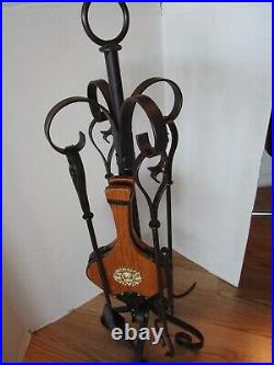 Vintage Six-piece iron wrought rustic finish Fireplace Tools & bellows 35 tall