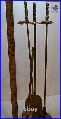 Vintage Solid Brass 4 Piece Fireplace Tool Set MCM Sweep Poker Shovel NICE