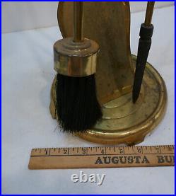 Vintage Solid Brass 4 Piece Fireplace Tool Set MCM Sweep Poker Shovel NICE