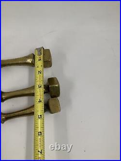 Vintage Solid Brass 4 Piece Fireplace Tool Set With Wall Mount Bronze Patina 26